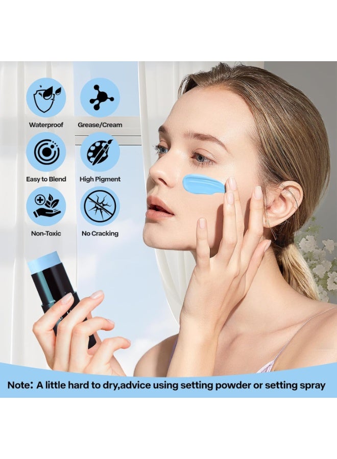 Go Ho Cream-Blendable Light Blue Face Paint Stick (1.06 Oz),Full-coverage Pale Blue Face Body Paint for Halloween Cosplay SFX Ghost Bride Sally Makeup,Waterproof Makeup Stick - Image 3