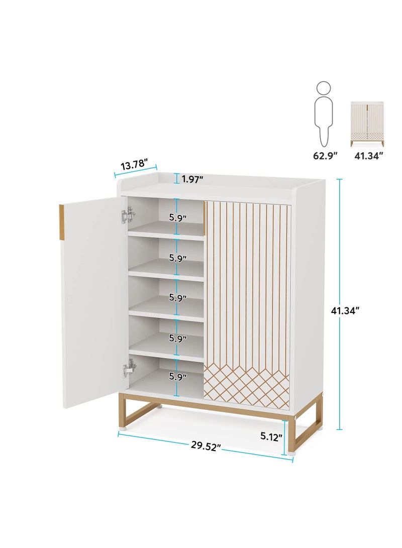 Tribesigns Shoe Cabinet with Doors, 5 Tiers Shoe Storage Cabinet for Entryway, 25 Pairs Wooden Shoe Cabinets, Modern Shoe Organizer Storage for Living Room, Bedroom, Hallway, Closet, White - Image 2