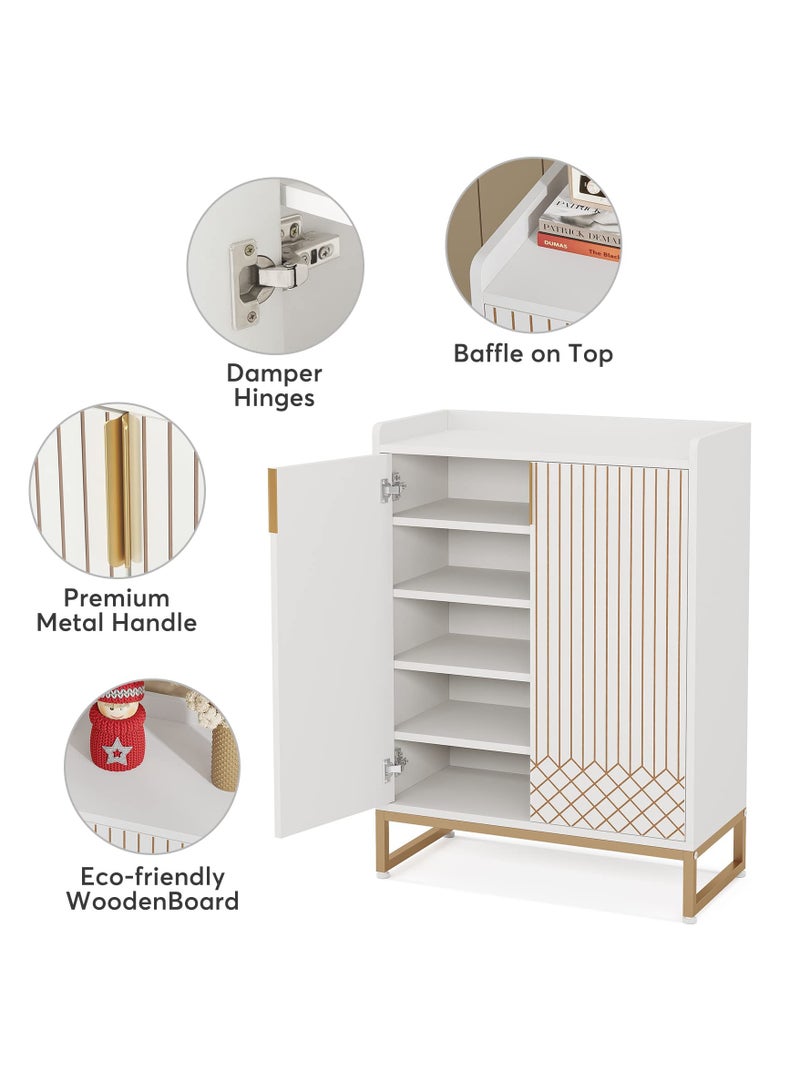 Tribesigns Shoe Cabinet with Doors, 5 Tiers Shoe Storage Cabinet for Entryway, 25 Pairs Wooden Shoe Cabinets, Modern Shoe Organizer Storage for Living Room, Bedroom, Hallway, Closet, White - Image 4