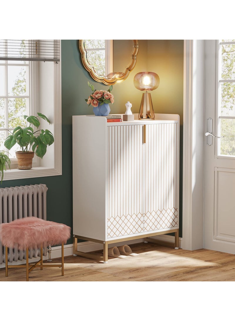 Tribesigns Shoe Cabinet with Doors, 5 Tiers Shoe Storage Cabinet for Entryway, 25 Pairs Wooden Shoe Cabinets, Modern Shoe Organizer Storage for Living Room, Bedroom, Hallway, Closet, White - Image 5