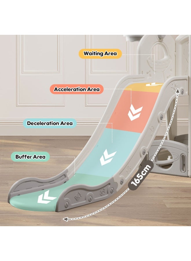 NEWLAN 6-in-1 L-Shaped Toddler Slide Set: Multifunctional Indoor Playground with Basketball Hoop, Telescope & Storage, Safe for Skill-Building (Toddlers & Preschoolers) - Image 4