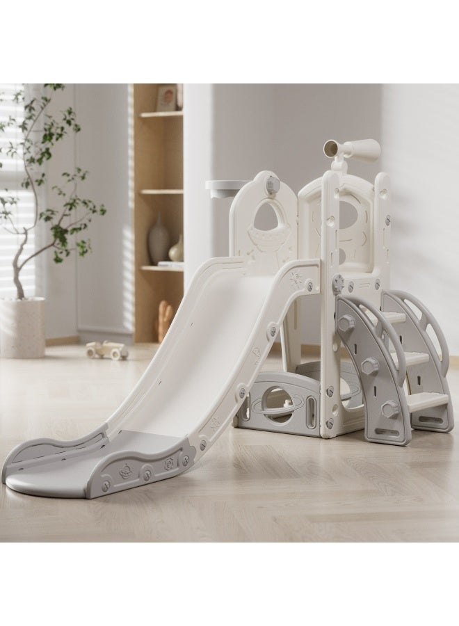 NEWLAN 6-in-1 L-Shaped Toddler Slide Set: Multifunctional Indoor Playground with Basketball Hoop, Telescope & Storage, Safe for Skill-Building (Toddlers & Preschoolers) - Image 3