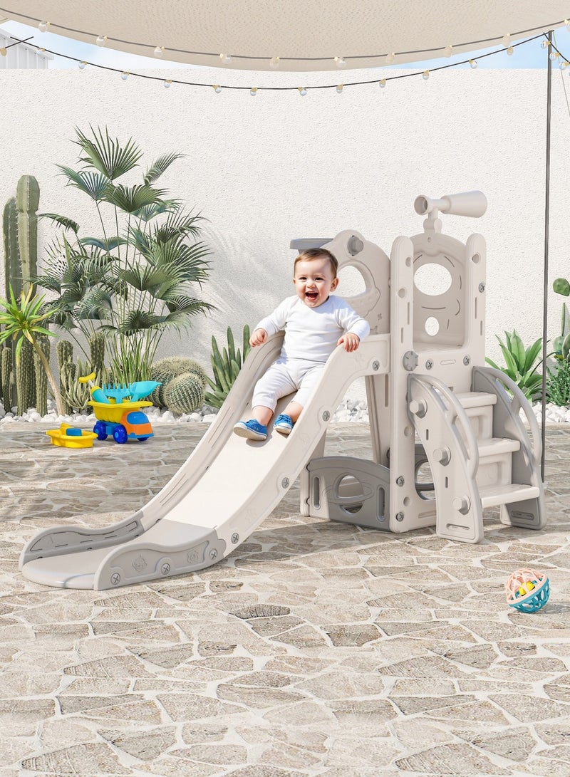 NEWLAN 6-in-1 L-Shaped Toddler Slide Set: Multifunctional Indoor Playground with Basketball Hoop, Telescope & Storage, Safe for Skill-Building (Toddlers & Preschoolers) - Image 1