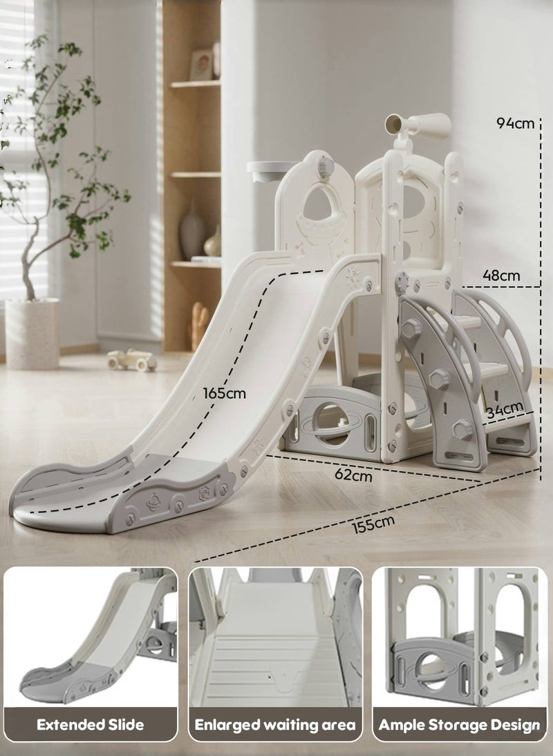 NEWLAN 6-in-1 L-Shaped Toddler Slide Set: Multifunctional Indoor Playground with Basketball Hoop, Telescope & Storage, Safe for Skill-Building (Toddlers & Preschoolers) - Image 2