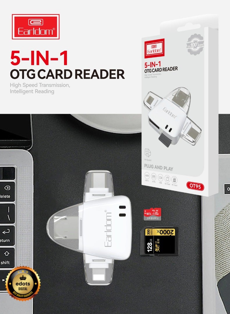 Earldom 5 in 1 OTG Card Reader (Warranty included) | High Speed Transmission | Plug & Play | Type C, Lightning, USB, SD Card and TF Card  - Image 1