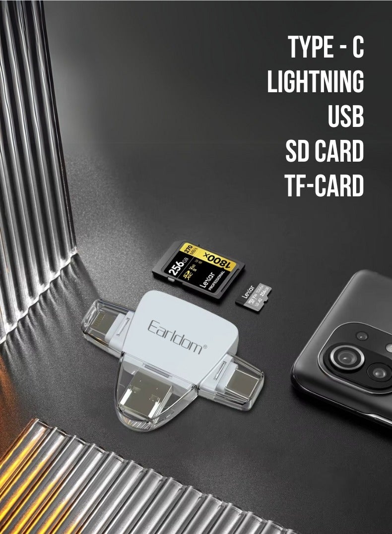 Earldom 5 in 1 OTG Card Reader (Warranty included) | High Speed Transmission | Plug & Play | Type C, Lightning, USB, SD Card and TF Card  - Image 3