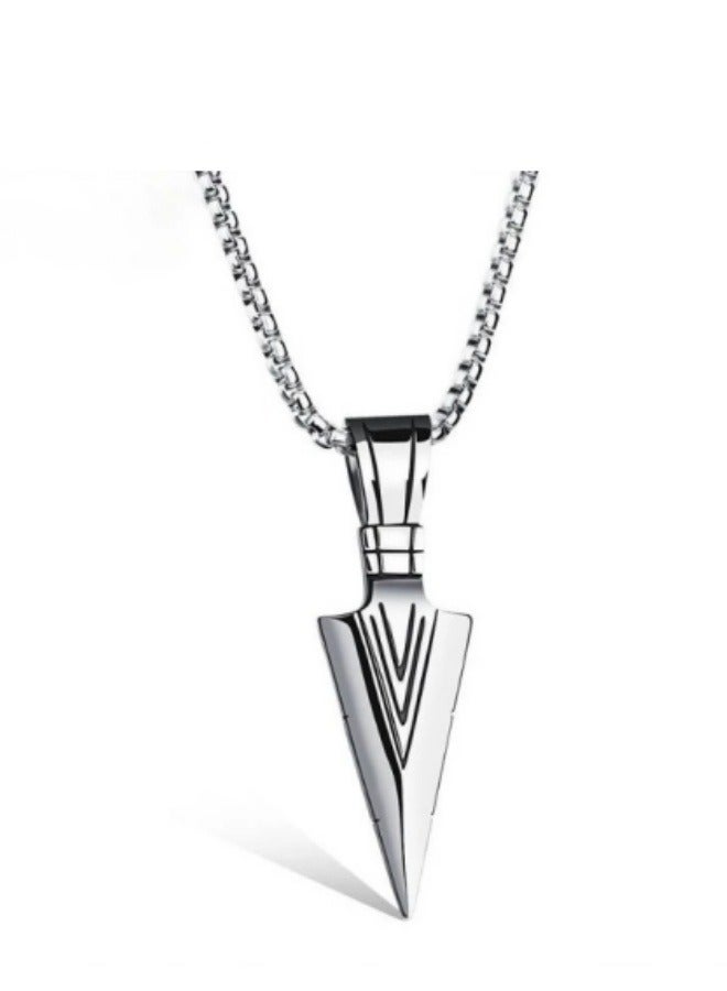 Men's Triangle Spearhead Necklace, Stainless Steel Metal Arrow Pendant, Sweater Chain Clothing Accessories - Image 2