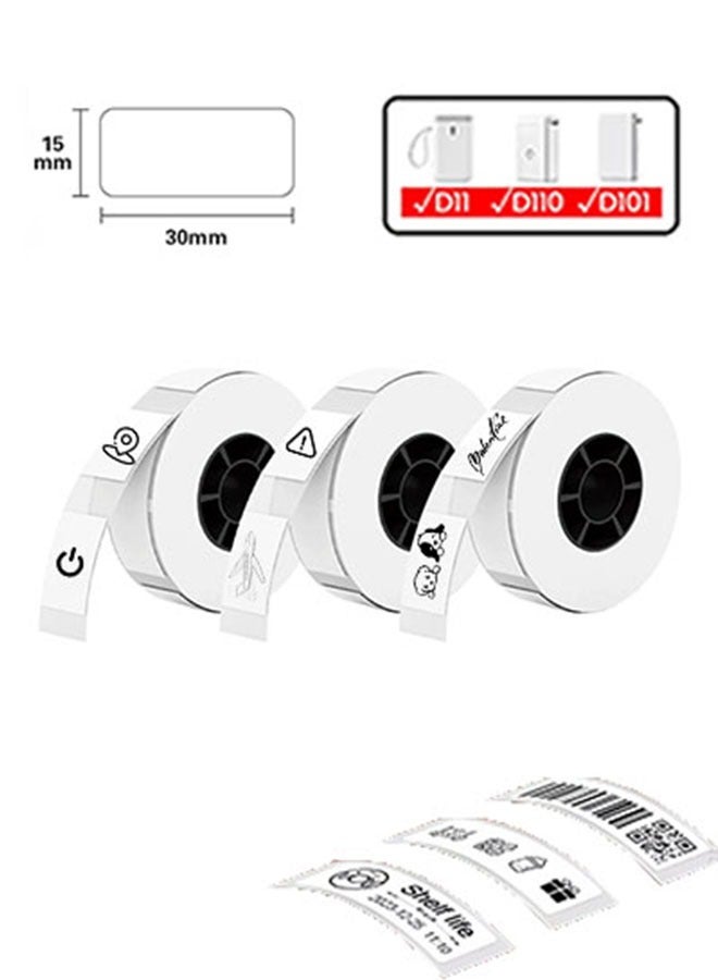 3 Roll White Barcode Labels Thermal Paper Printer Thermal Label Self-Adhesive Label Paper Durable Tear Resistant, Waterproo High Temperature Resistant 15 X 30mm - Image 1