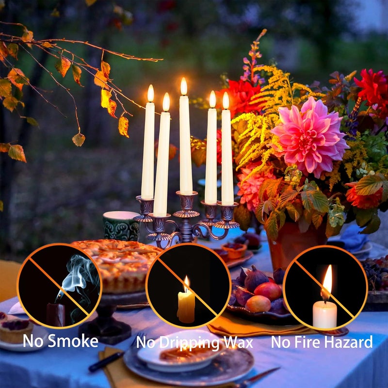 FPOO 8PCS Flameless Flickering Taper Candles with 2 Remote Control and Timer, 8 Inch 3D Wick Floating Flickering Flame, Battery Operated LED Window Candle Lights, Christmas Home Wedding Decor (Ivory) - Image 3