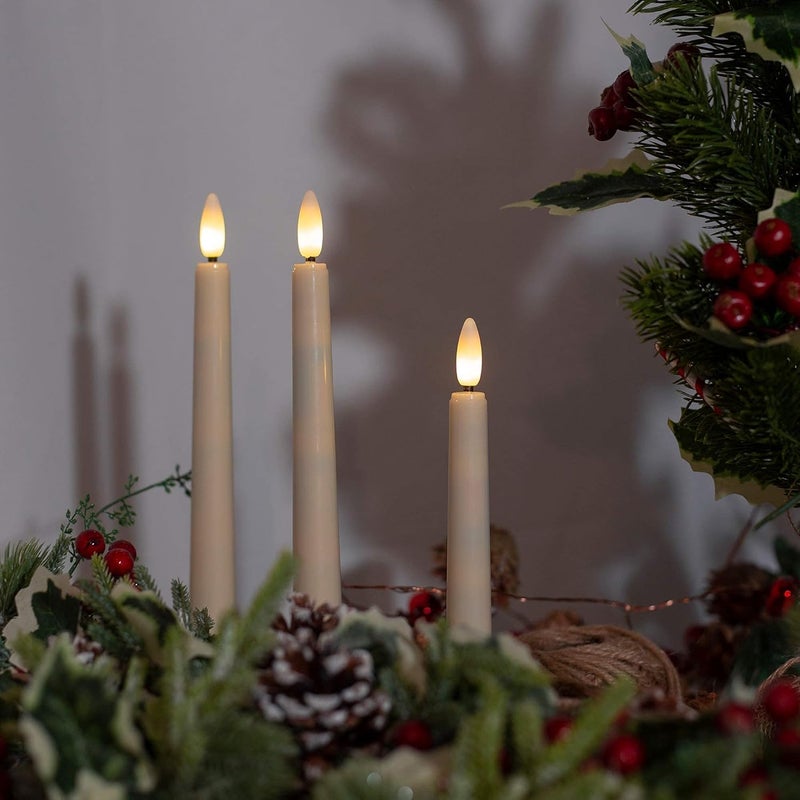 FPOO 8PCS Flameless Flickering Taper Candles with 2 Remote Control and Timer, 8 Inch 3D Wick Floating Flickering Flame, Battery Operated LED Window Candle Lights, Christmas Home Wedding Decor (Ivory) - Image 4