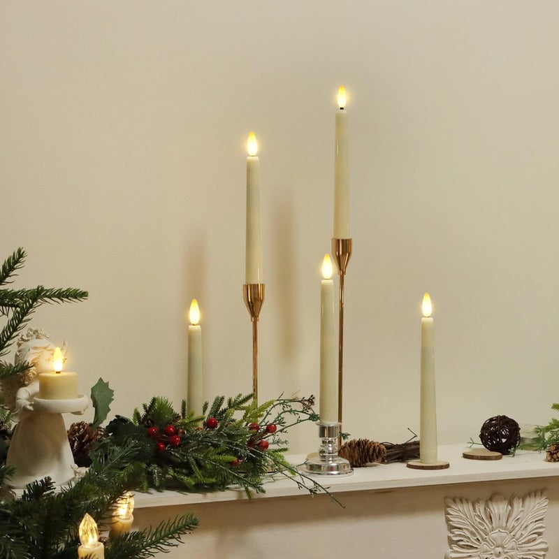 FPOO 8PCS Flameless Flickering Taper Candles with 2 Remote Control and Timer, 8 Inch 3D Wick Floating Flickering Flame, Battery Operated LED Window Candle Lights, Christmas Home Wedding Decor (Ivory) - Image 2