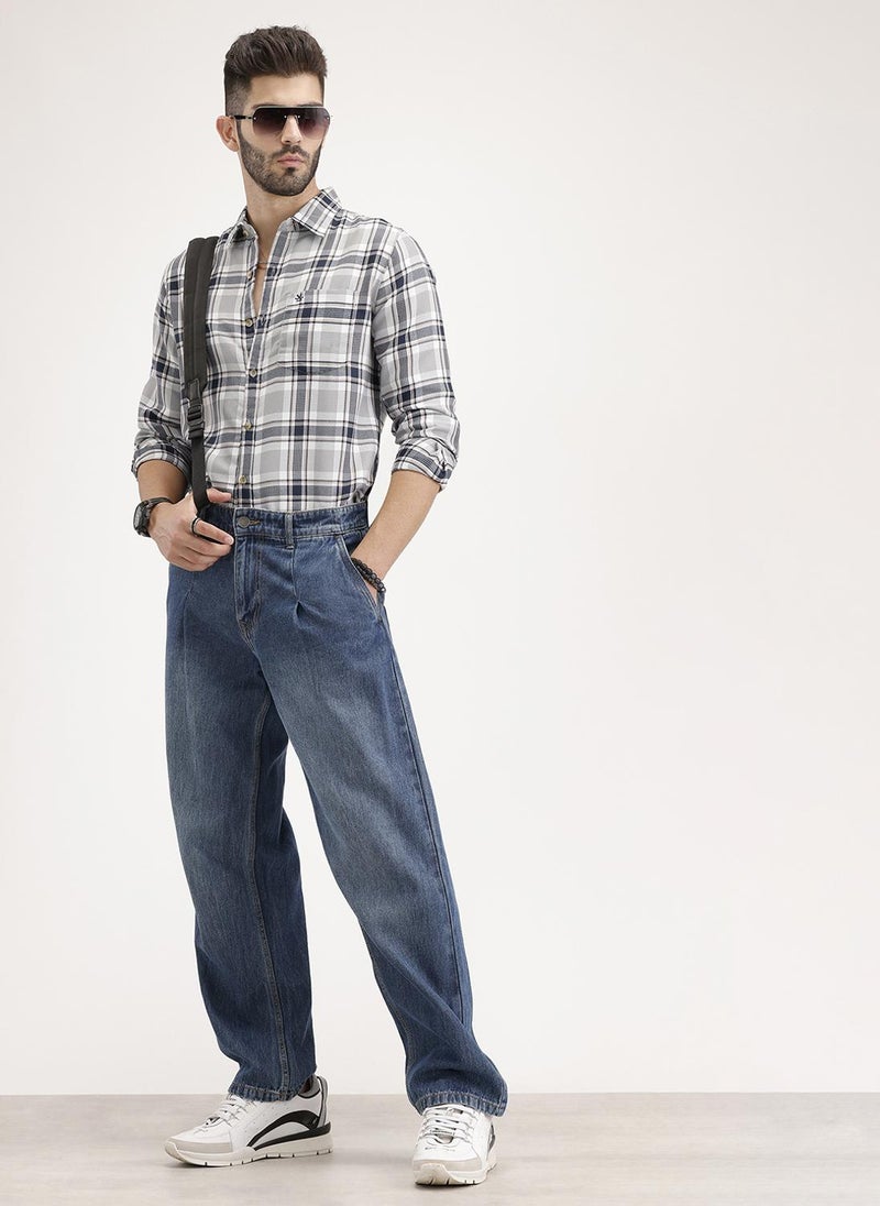 Wrogn Regular Fit Textured Checkered Shirt | Blue - Image 2