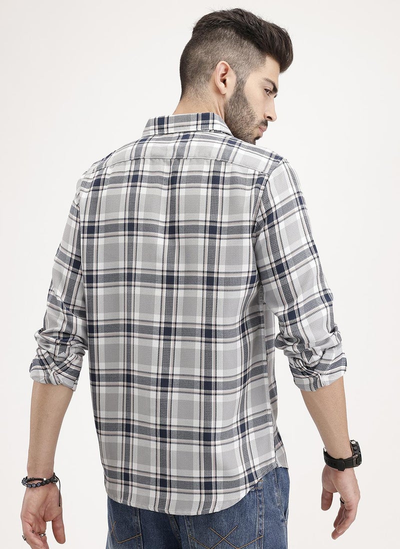 Wrogn Regular Fit Textured Checkered Shirt | Blue - Image 3
