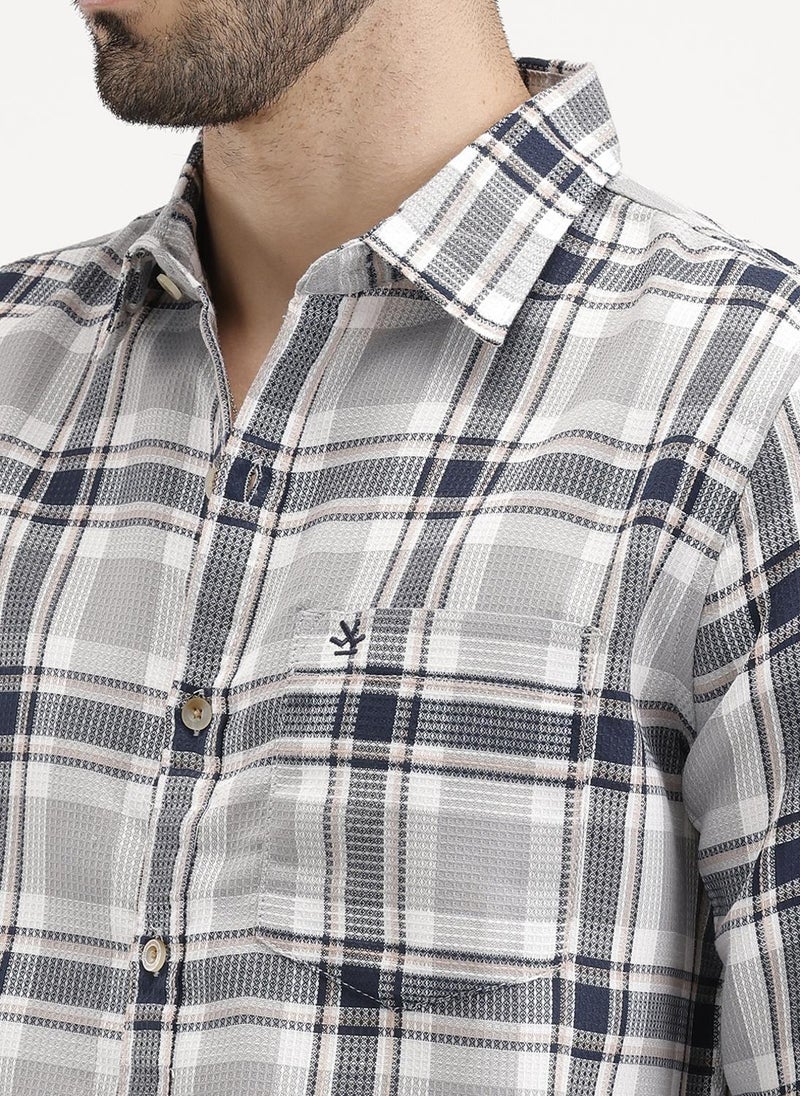 Wrogn Regular Fit Textured Checkered Shirt | Blue - Image 5