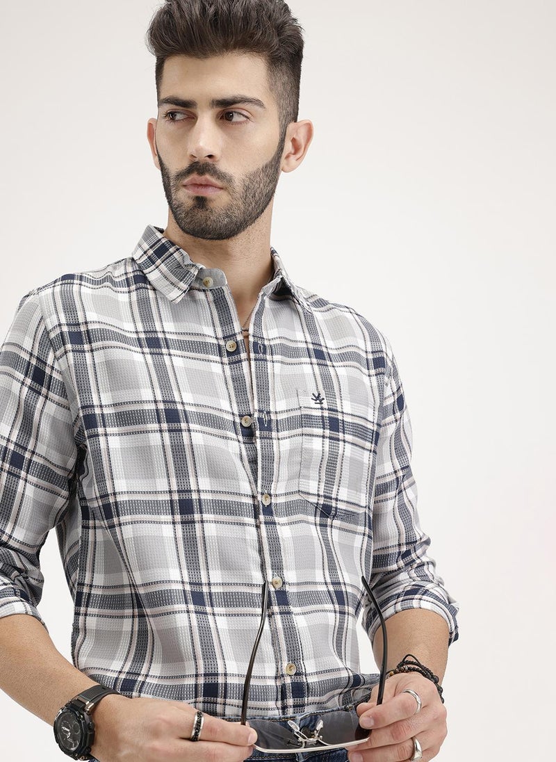 Wrogn Regular Fit Textured Checkered Shirt | Blue - Image 4