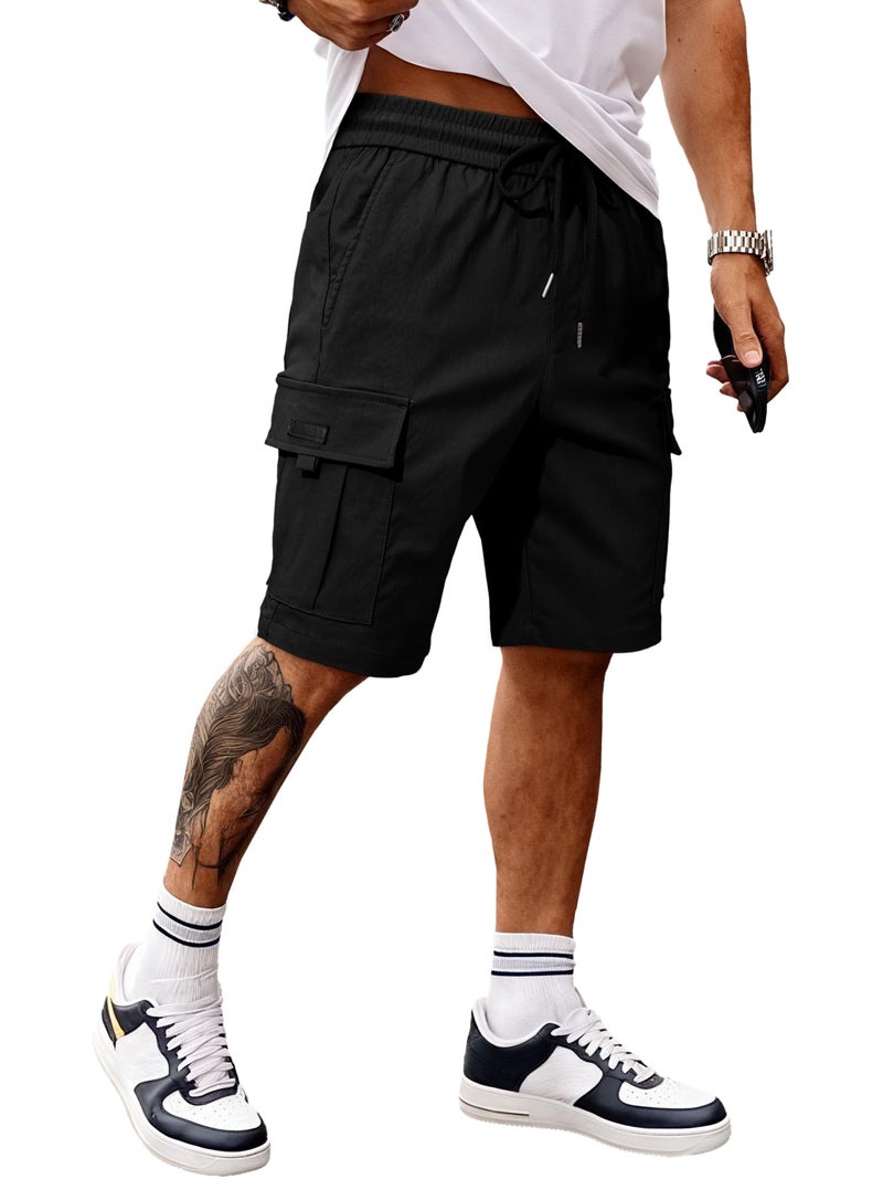 JMIERR Mens Shorts Casual Stretch Classic Drawstring Summer Work Hiking Outdoor Cargo Shorts with Pocket,US 40(2XL),Black - Image 1