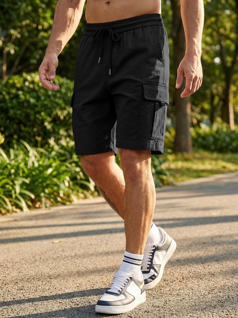 JMIERR Mens Shorts Casual Stretch Classic Drawstring Summer Work Hiking Outdoor Cargo Shorts with Pocket,US 40(2XL),Black - Image 2
