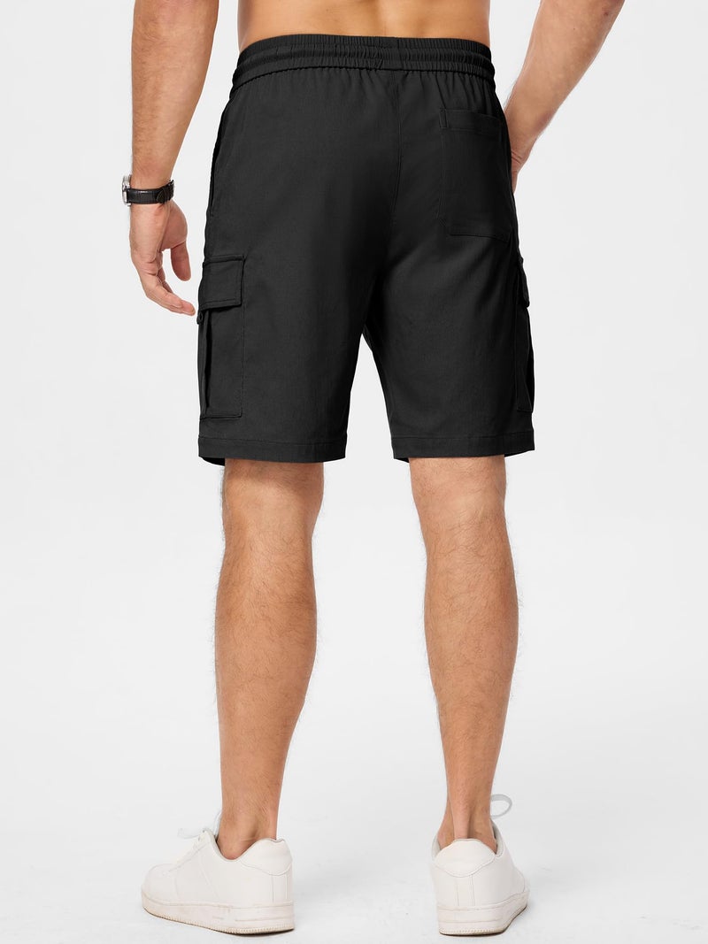 JMIERR Mens Shorts Casual Stretch Classic Drawstring Summer Work Hiking Outdoor Cargo Shorts with Pocket,US 40(2XL),Black - Image 4