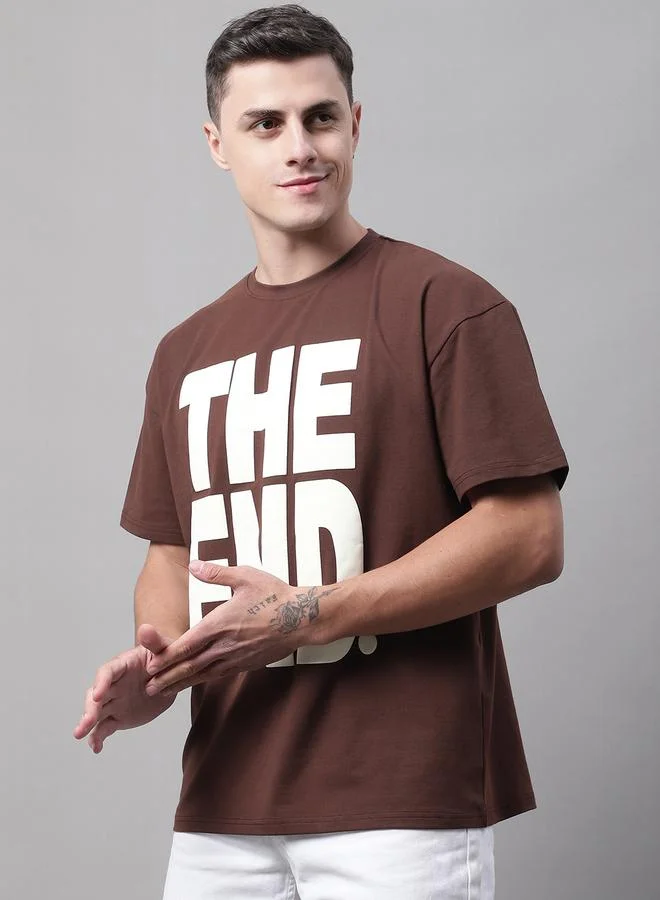 Take Two Men Brown Graphic Print Oversized T-Shirt