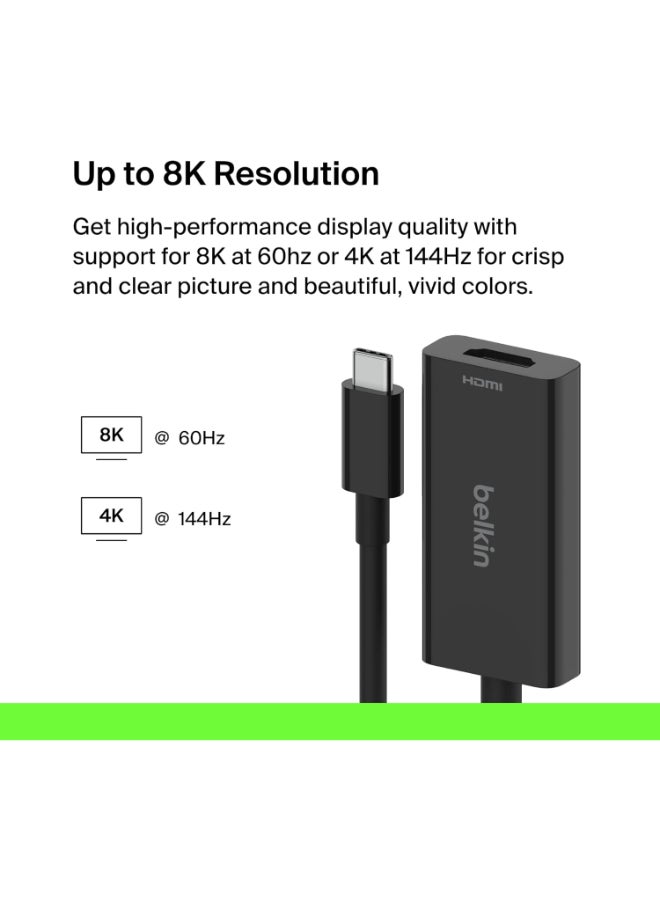 belkin Renewed - USB Type C to HDMI 2.1 Adapter with 8K@60Hz and 4K@144Hz Support Black - Image 2