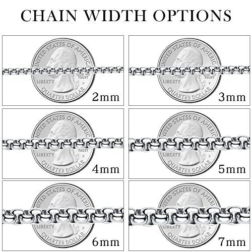 Monily 4 mm 22 In Square Rolo Stainless Steel Chain Necklace Round Box Necklace Men Women Jewellery - Image 5