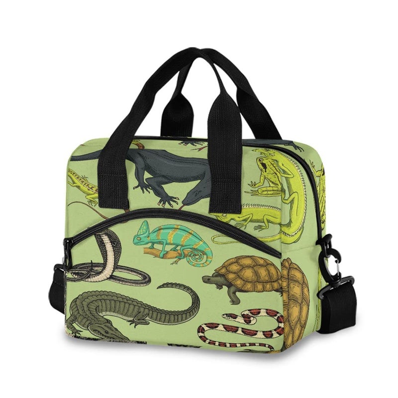 Glaphy Snakes Lizard Chameleon and Turtle Animal Lunch Bag Insulated Lunch Box Tote Food Container Meal Prep Cooler Handbag