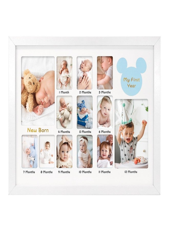 FramePro My First Year Photo Frame 12x16, Baby's First Twelve Months 4x6 and 2x3 Wallet Pictures Milestone Board Keepsake, as New Mom Baby Newborn Gift, White - Image 1
