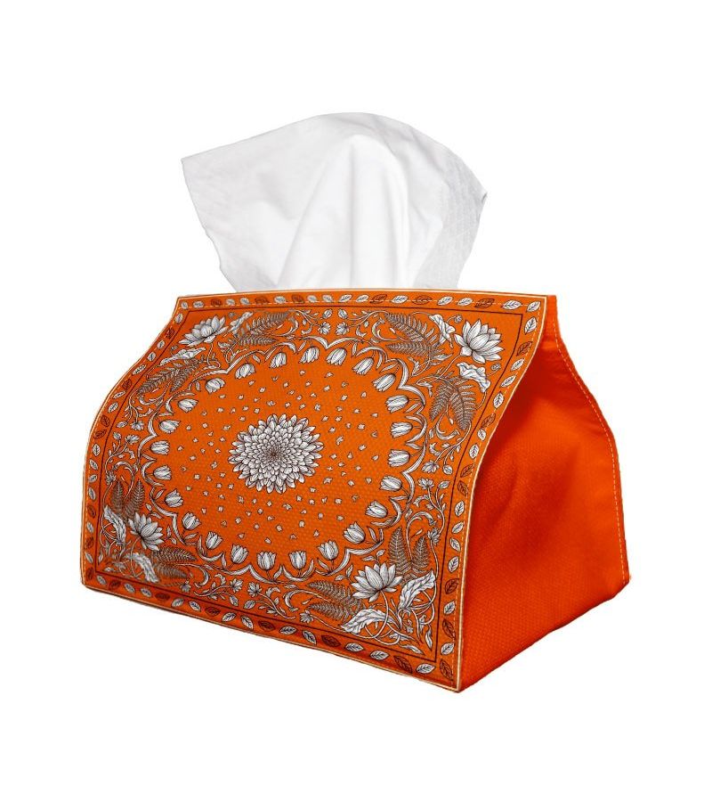Mandala Floral Tissue Box Holder 23cm Orange Polyester For Home Office Car - Image 3