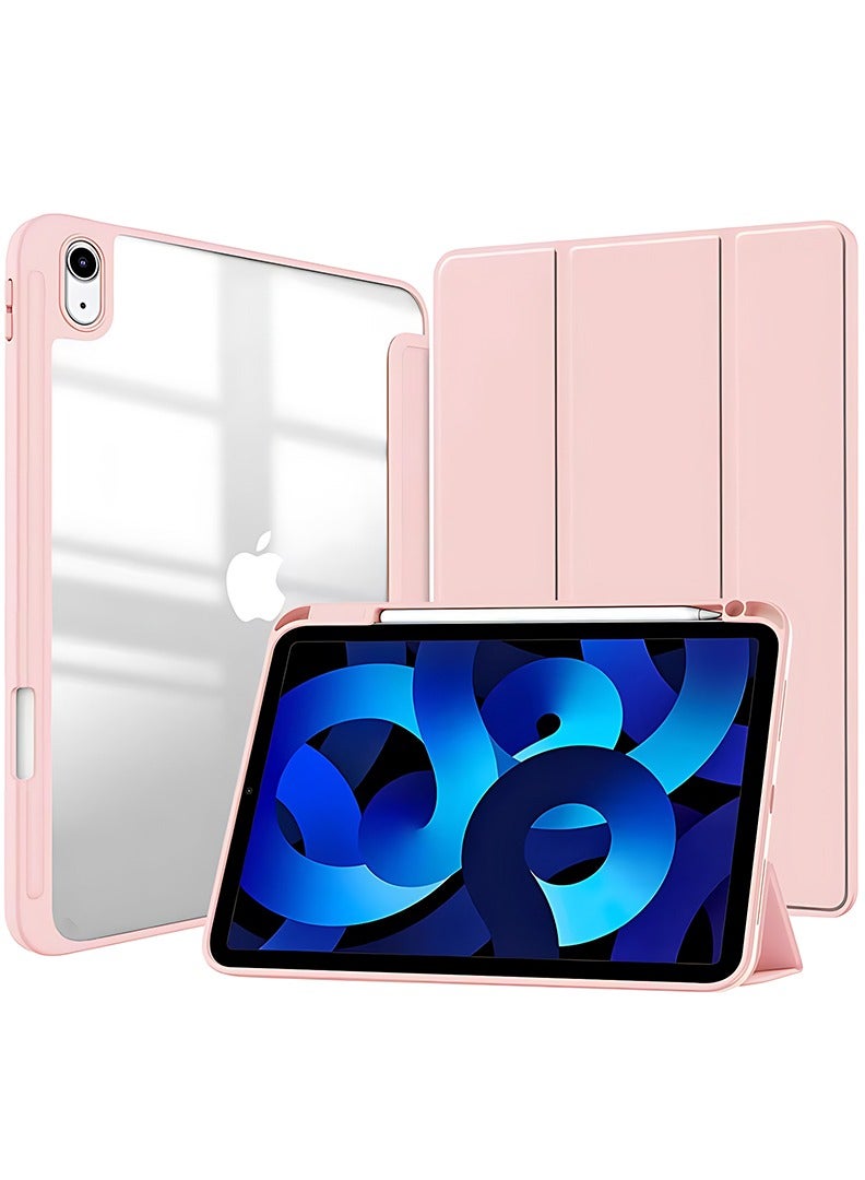 Theodor Hybrid Slim Case for iPad Air 11-Inch M3 2025/ M2 2024, iPad Air 5/4 (2022/2020 5th/4th Gen 10.9-Inch), with Pencil Holder, Shockproof Trifold Stand Protective Cover with Soft TPU Clear Back, Auto Sleep/Wake Apple Pink - Image 1
