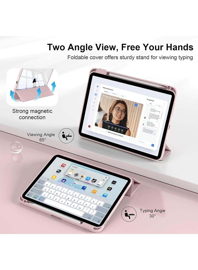 ثيودور جراب خلفي شفاف رفيع لجهاز iPad Air مقاس 11 بوصة (M4 2026/ M3 2025/ M2 2024) - غطاء حماية هجين مقاوم للصدمات مع حامل قلم، خاصية التشغيل/الإيقاف التلقائي، حامل ثلاثي الطيات - وردي - Image 5