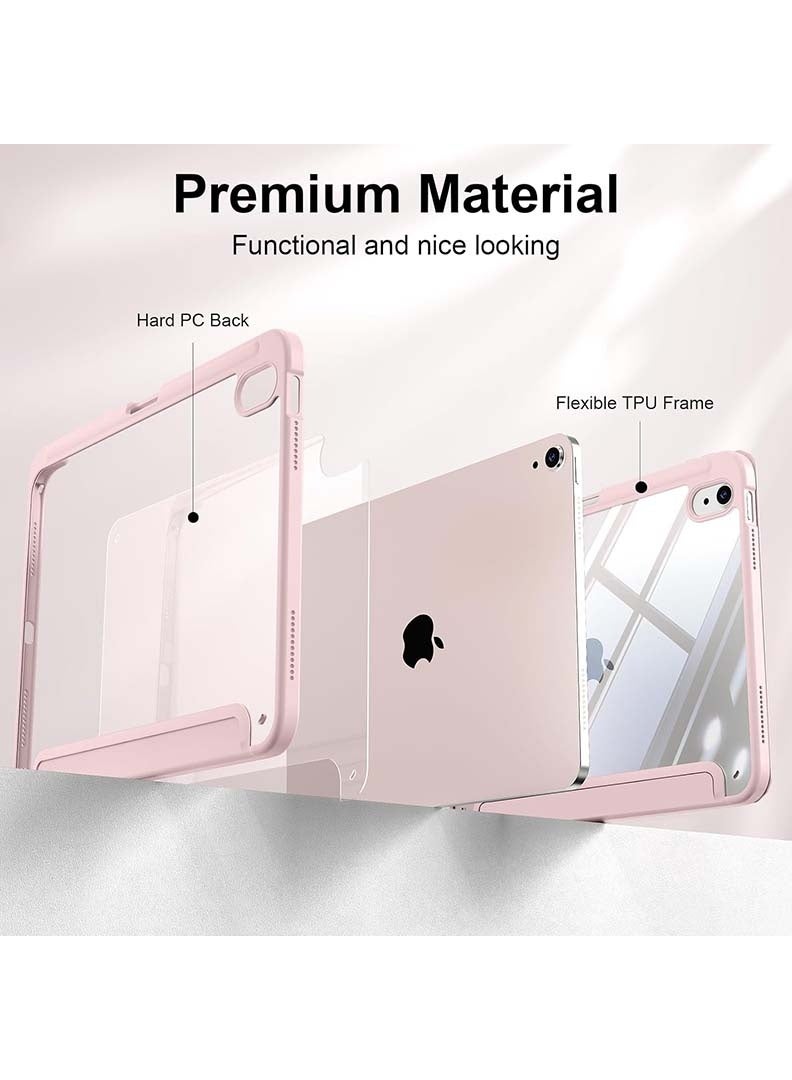ثيودور جراب خلفي شفاف رفيع لجهاز iPad Air مقاس 11 بوصة (M4 2026/ M3 2025/ M2 2024) - غطاء حماية هجين مقاوم للصدمات مع حامل قلم، خاصية التشغيل/الإيقاف التلقائي، حامل ثلاثي الطيات - وردي - Image 4