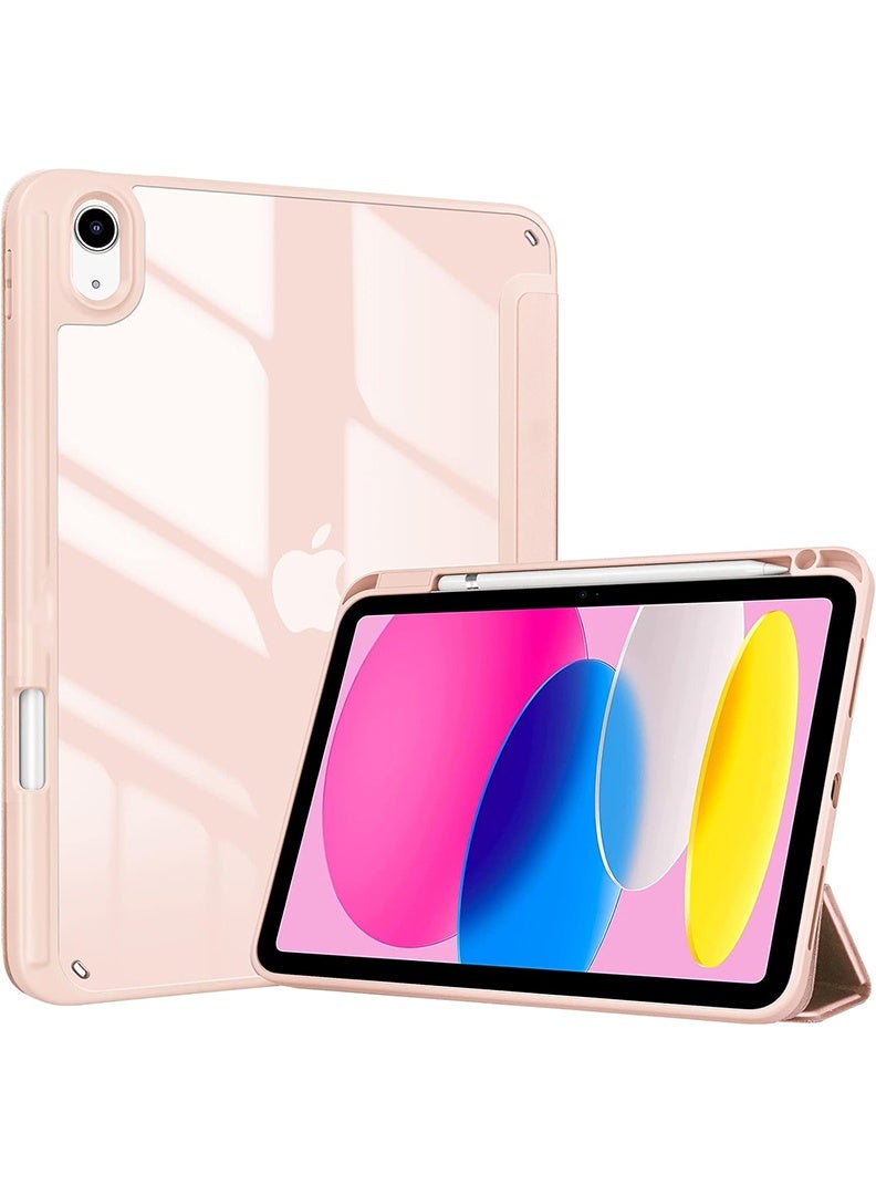 Theodor Clear Back Slim Case for iPad Air 11 Inch (M4 2026/ M3 2025/ M2 2024) – Shockproof Hybrid Protective Cover with Pencil Holder, Auto Sleep/Wake, Trifold Stand- Pink