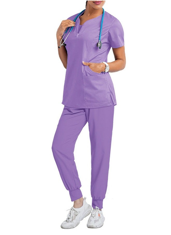 Loquat Womens Medical Uniform Scrubs Set Medical Scrubs 2 Piece Set Top and Pants Suit Purple 