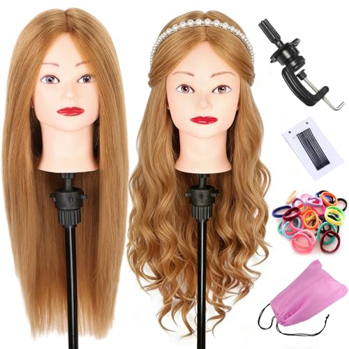 Leeven Mannequin Head with Human Hair 22-24 Inch Cosmetology Manikin Doll Head with 60% Blonde Real Hair for Hairstylists Cosmetology Students Practice Styling with Clamp Holder - Image 1