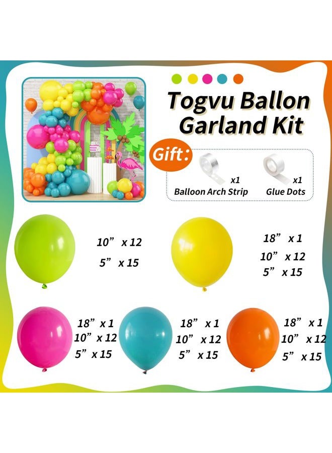 Togvu 141 Pcs Summer Tropical Balloon Arch Garland Kit, Hot Pink Lime Green Orange Slate Blue Yellow Latex Rainbow Balloon Garland Kit for Hawaiian Luau Aloha Birthday Baby Shower Pool Party Decorations - Image 2