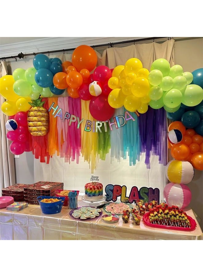 Togvu 141 Pcs Summer Tropical Balloon Arch Garland Kit, Hot Pink Lime Green Orange Slate Blue Yellow Latex Rainbow Balloon Garland Kit for Hawaiian Luau Aloha Birthday Baby Shower Pool Party Decorations - Image 5
