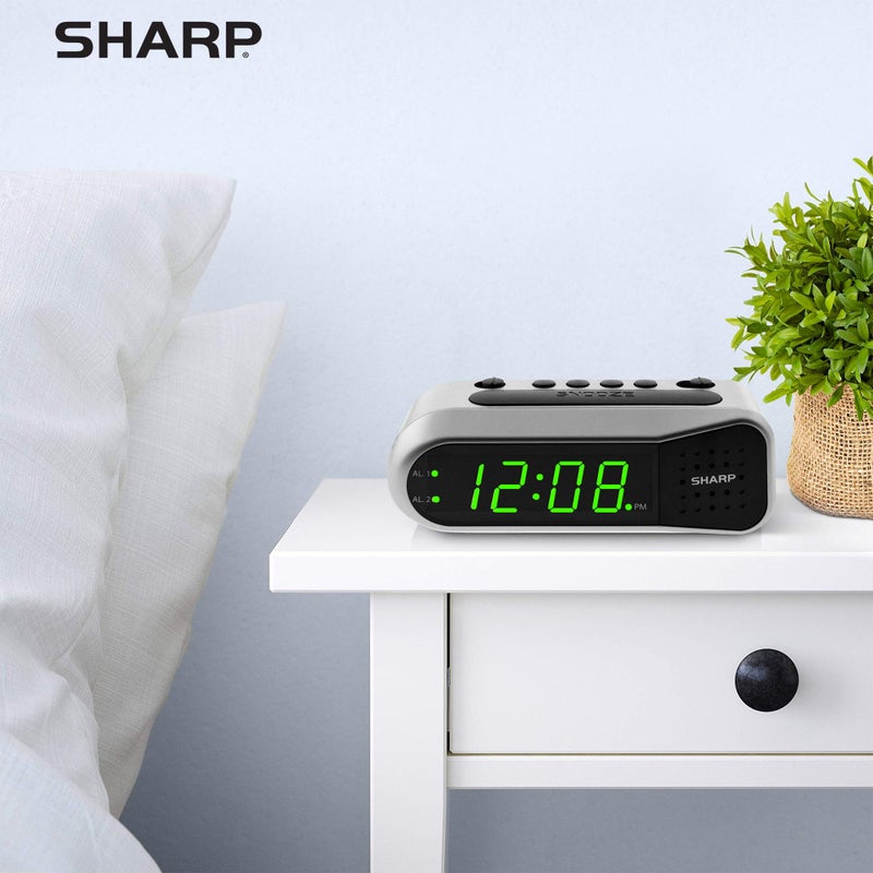 Sharp Digital Alarm Clock - Ascending Alarm Begins Faintly and Grows Increasing Louder, Gentle Wake Up Experience, Dual Alarm - Battery Back-up, Easy to Use with Simple Operation (Brushed Silver) - Image 5