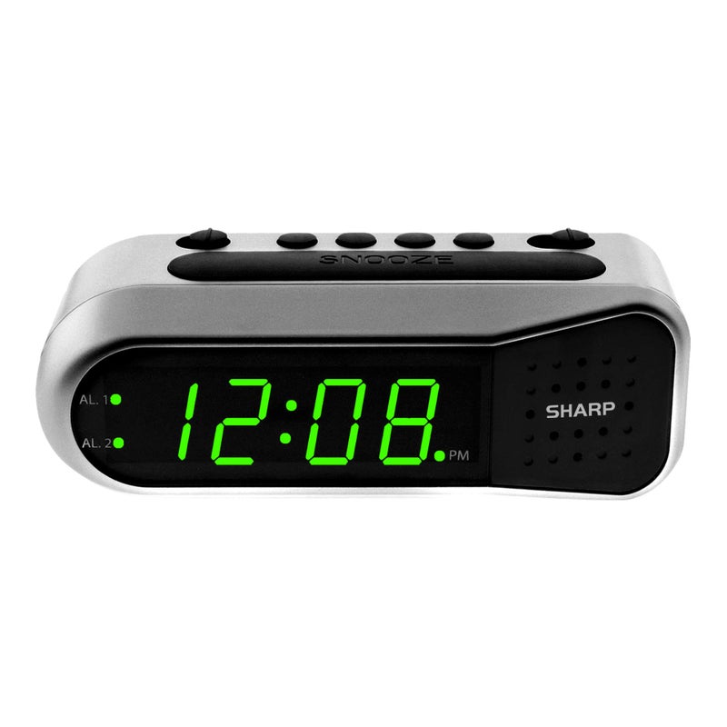 Sharp Digital Alarm Clock - Ascending Alarm Begins Faintly and Grows Increasing Louder, Gentle Wake Up Experience, Dual Alarm - Battery Back-up, Easy to Use with Simple Operation (Brushed Silver) - Image 1