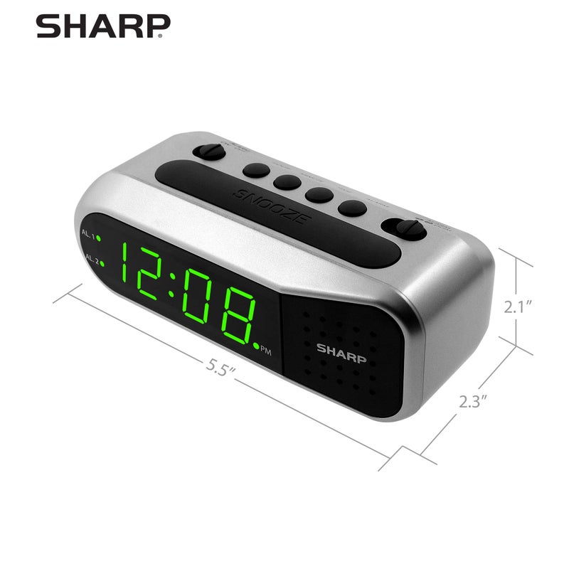 Sharp Digital Alarm Clock - Ascending Alarm Begins Faintly and Grows Increasing Louder, Gentle Wake Up Experience, Dual Alarm - Battery Back-up, Easy to Use with Simple Operation (Brushed Silver) - Image 4