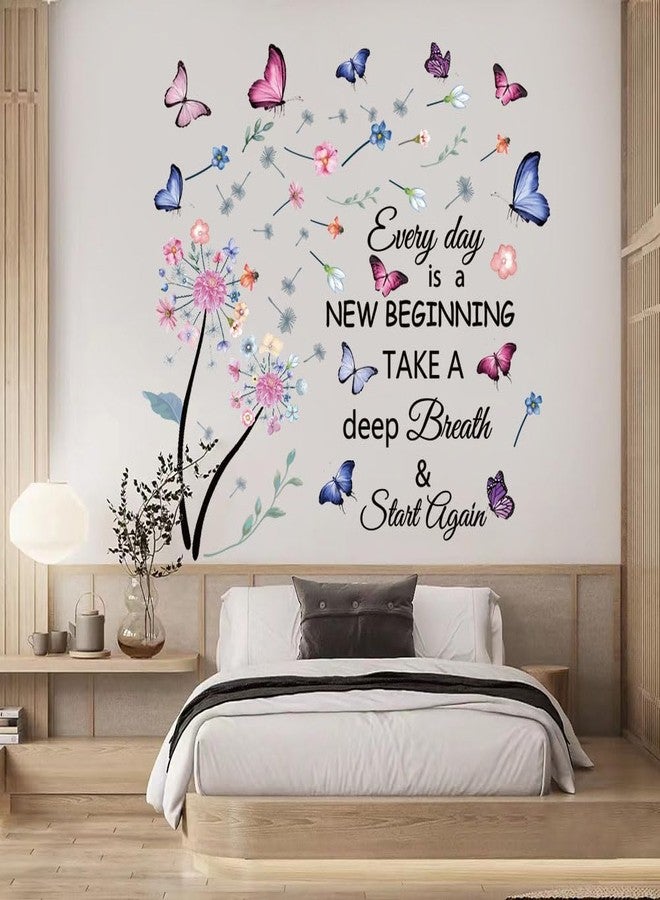 Datesno Flowers Wall Decals Removable Dandelion Wall Stickers Inspirational Quotes Flying Butterfly Wall Stickers Murals Self-Adhesive Peel and Stick Colorful Flower Wall Decor for Girls Bedroom Living Room - Image 5