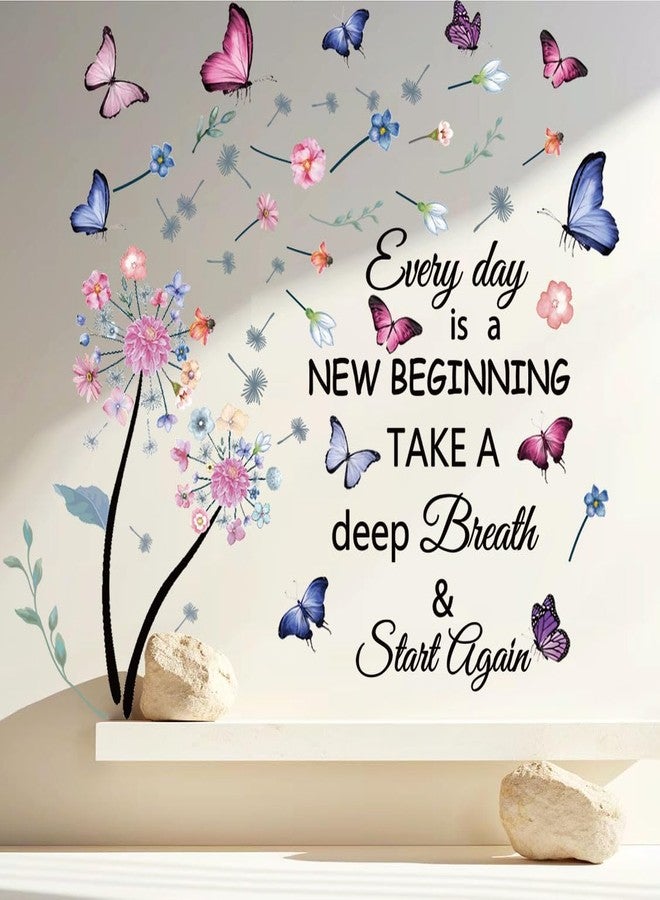 Datesno Flowers Wall Decals Removable Dandelion Wall Stickers Inspirational Quotes Flying Butterfly Wall Stickers Murals Self-Adhesive Peel and Stick Colorful Flower Wall Decor for Girls Bedroom Living Room - Image 2