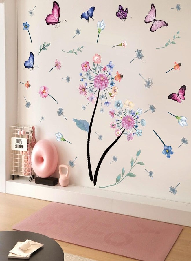 Datesno Flowers Wall Decals Removable Dandelion Wall Stickers Inspirational Quotes Flying Butterfly Wall Stickers Murals Self-Adhesive Peel and Stick Colorful Flower Wall Decor for Girls Bedroom Living Room - Image 4