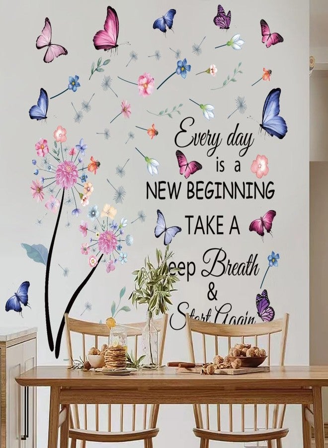 Datesno Flowers Wall Decals Removable Dandelion Wall Stickers Inspirational Quotes Flying Butterfly Wall Stickers Murals Self-Adhesive Peel and Stick Colorful Flower Wall Decor for Girls Bedroom Living Room - Image 1