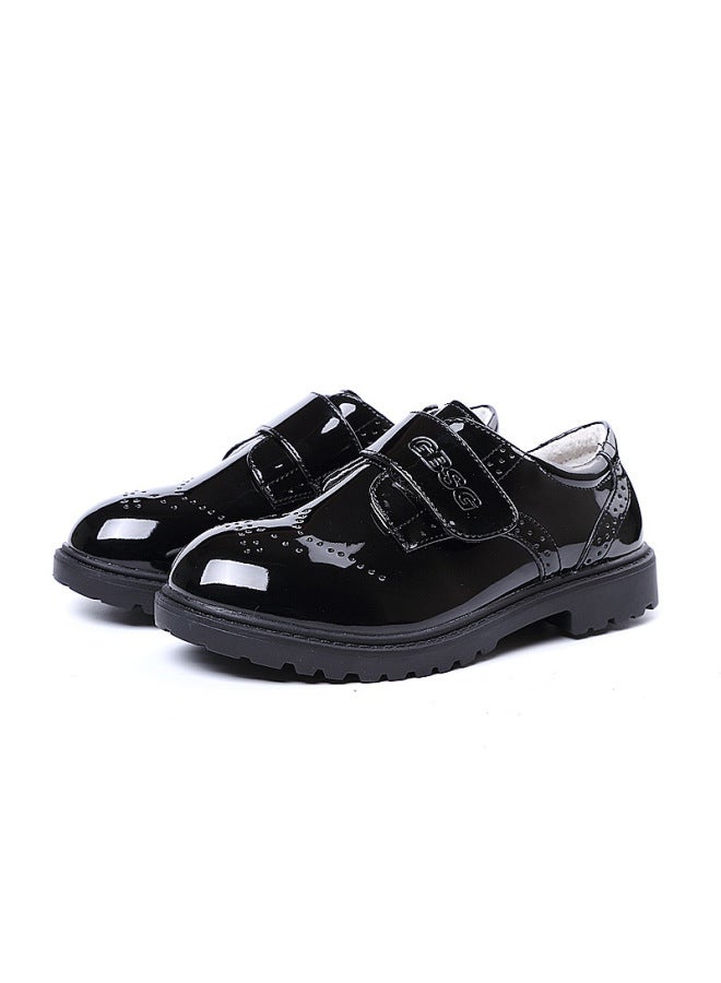 Boys' Leather Shoes Children's Black British Korean Style  Trendy Winter Fleece-lined Flower Boy Performance Soft-soled Student Kids