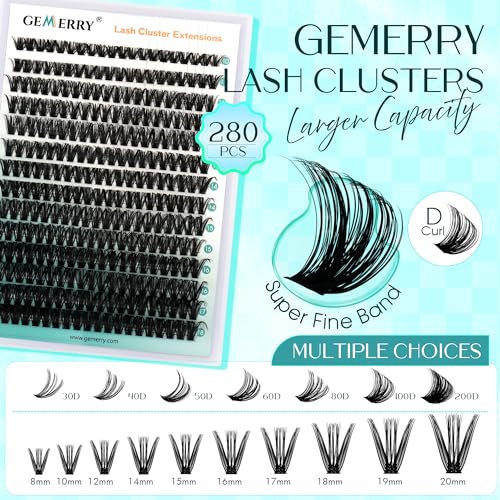 GEMERRY Lash Clusters Fluffy Cluster Lashes Extensions Thick 280pcs D Curl Eyelash Clusters DIY At Home Individual Lashes Extension by GEMERRY（80P-10-18mm) - Image 5