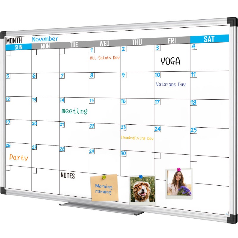 XBoard Magnetic Calendar Whiteboard 36" x 24" - Monthly Calendar Dry Erase Board, Reusable Colorful Calendar Board, Silver Aluminium Framed Monthly Planning Board - Image 1