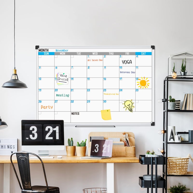 XBoard Magnetic Calendar Whiteboard 36" x 24" - Monthly Calendar Dry Erase Board, Reusable Colorful Calendar Board, Silver Aluminium Framed Monthly Planning Board - Image 2