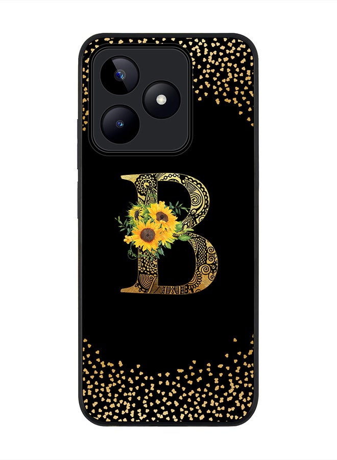 Stylizedd Rugged Black edge case for Realme C53, Slim fit Thin Cover- Custom Monogram Initial Letter Mandala Floral Pattern Alphabet- B (Black) - Image 1
