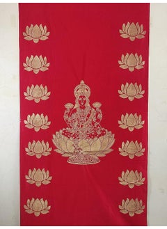 ZESTENTER ZestEnter Golden Print Lakshmi Devi Background Cloth with Lotus Design for Varalakshmi Vratham Pooja Decorations House Warming Functions  - Image 3