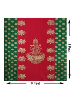 ZESTENTER ZestEnter Golden Print Lakshmi Devi Background Cloth with Lotus Design for Varalakshmi Vratham Pooja Decorations House Warming Functions  - Image 2